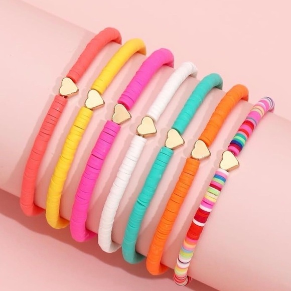 Colorful Heart Beaded Bracelets - 7pcs |NWT - Picture 2 of 5